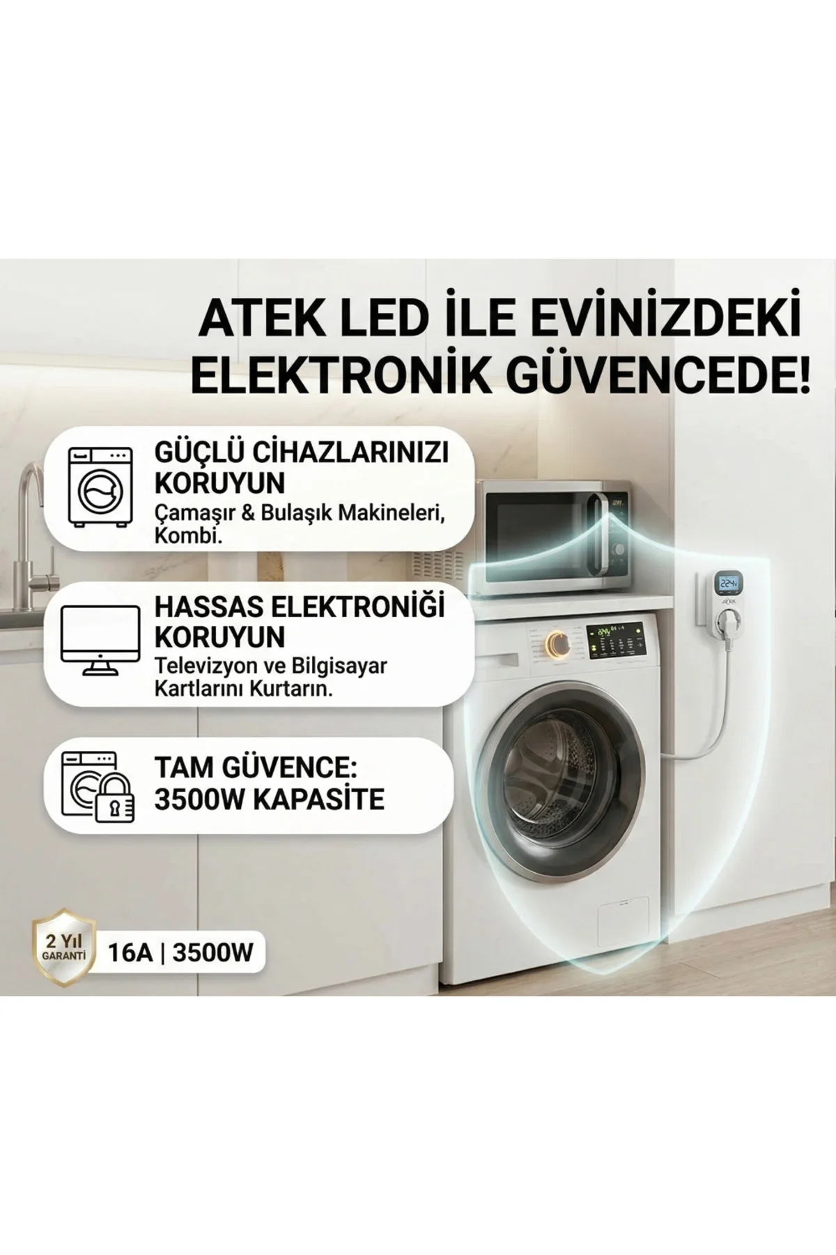 Led 16A Dijital Ekranlı Akım ve Gerilim Korumalı Priz Yüksek Voltaj Koruyucu 3500W Led 16A Dijital Ekranlı Akım ve Gerilim Korumalı Priz Yüksek Voltaj Koruyucu 3500W