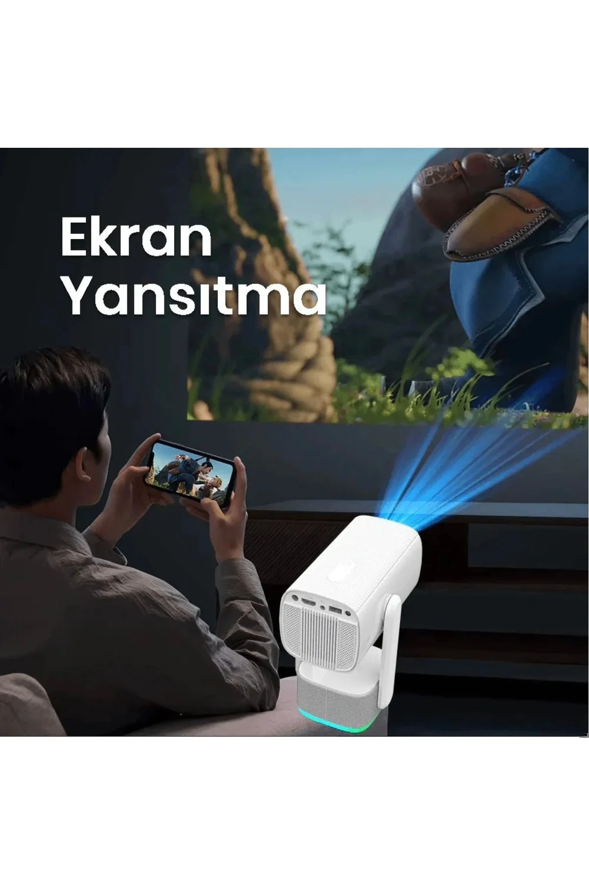 LED 4K çözünürlük, 1920x1080, 1500:1 kontrast, 150 ansilümen, wifi, USB, HDMI projeksiyon cihazı