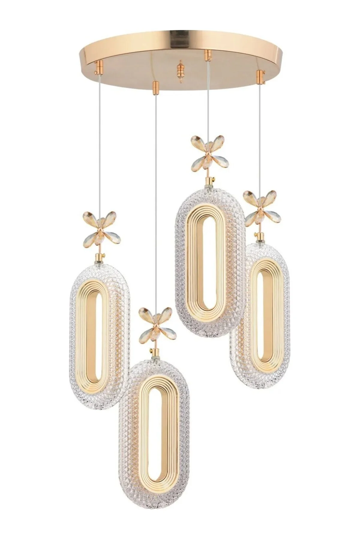 Led 4'lü Gold Kumandalı 3 Renk Ledli Modern Led Avize