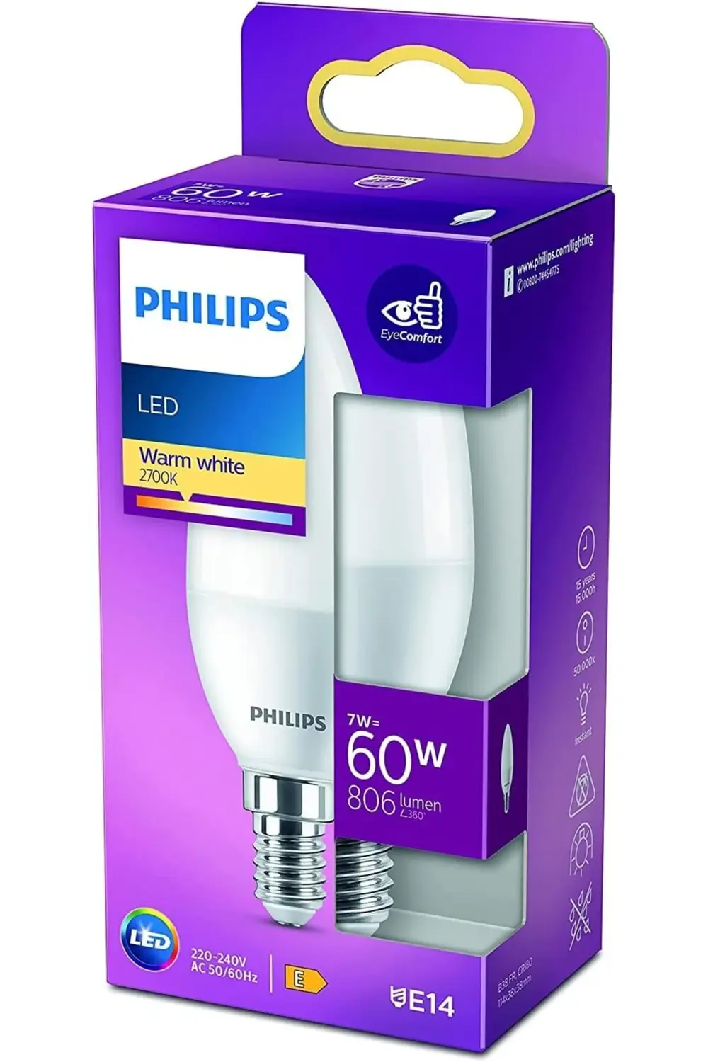 LED 60W B38 E14 Mum Tipi Sarı Işık Dim Edilmez Ampul Tekli Paket