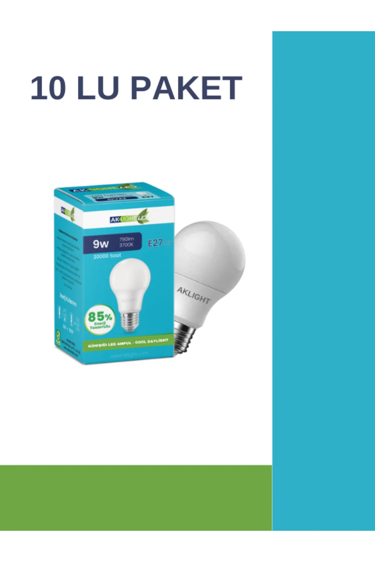 Led 9W/3700K 790lm E27 Gün Işığı Ampul 10 lu Paket