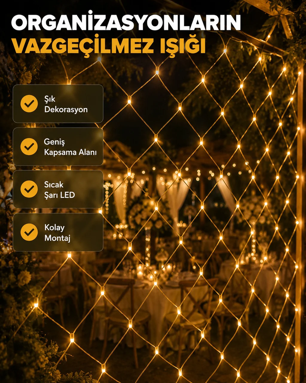Led Ağ Işık Dekoratif File Aydınlatma Balkon Oda Ve Bahçe Süsleme - Lisinya Diğer