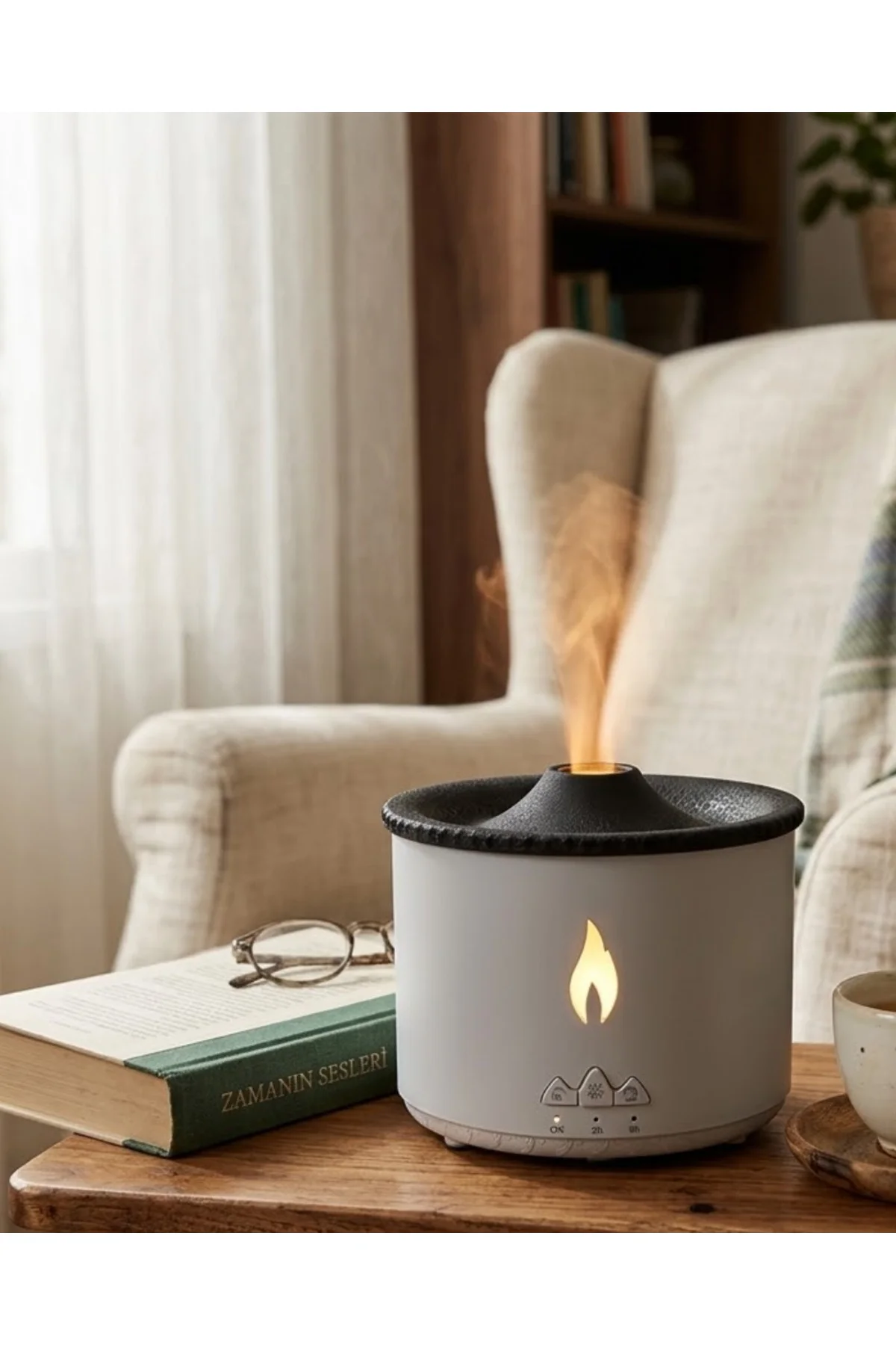 LED Alev Efektli Aroma Difüzörü Ultrasonik Hava Nemlendirici Gece Lambası Fonksiyonlu