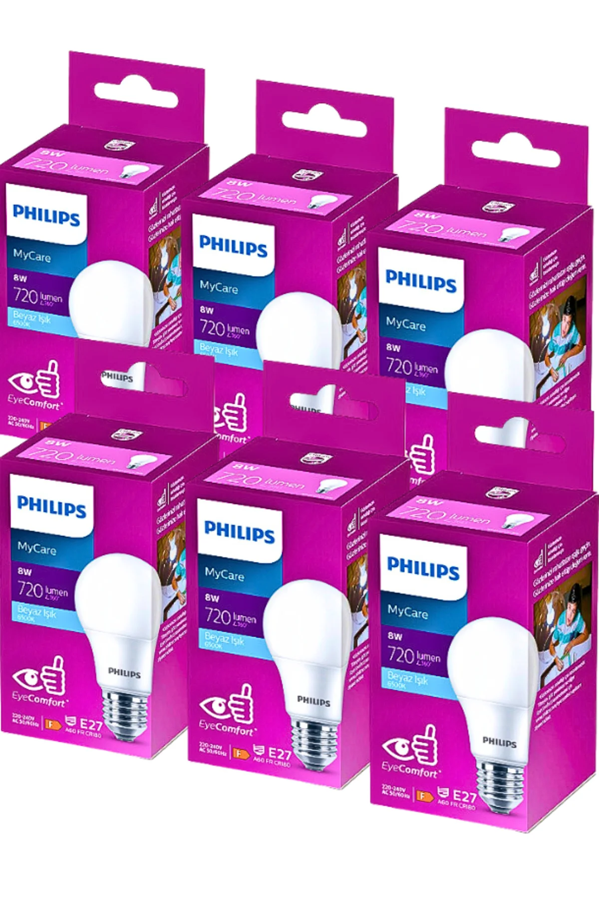 Led Ampul E27 A60 8W/65K 720LM Beyaz Işık  6 ADET