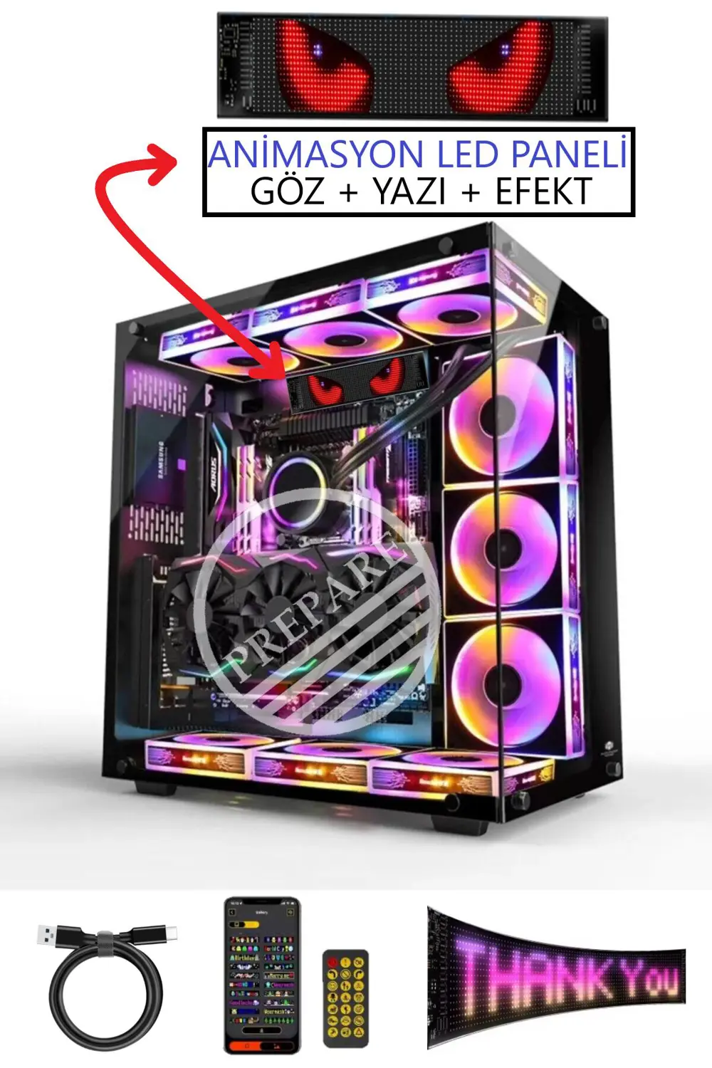 Led Animasyon Paneli Bilgisayar PC Kasaları İçin 17.3x7 cm RG-B E