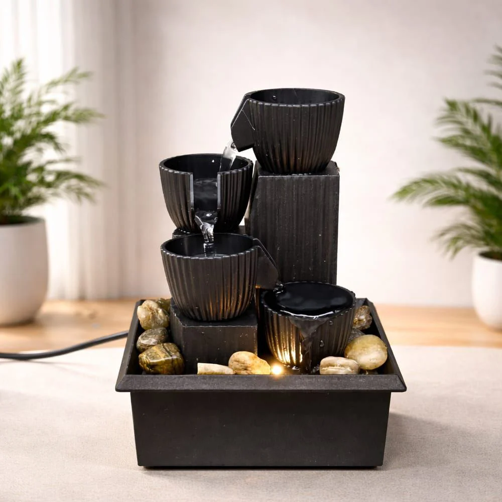 LED Aydınlatmalı 3 Katlı Masaüstü Dekoratif Su Şelalesi