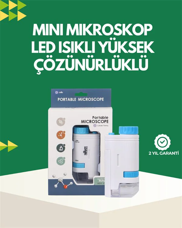 LED Aydınlatmalı 80-200x Büyütmeli Cep Mikroskopu - Taşınabilir Bilim Laboratuvarı