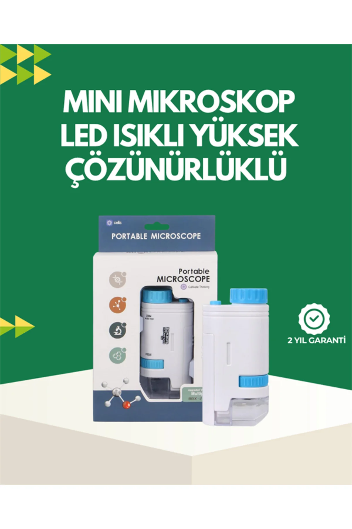 LED Aydınlatmalı 80–200 Kat Büyütmeli Cep Mikroskop