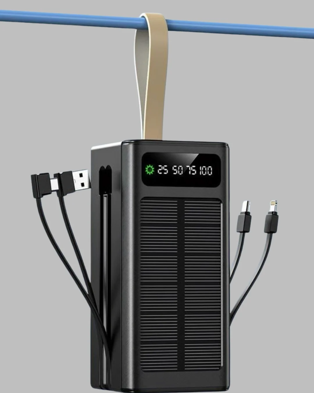 LED Aydınlatmalı Güneş Panelli Powerbank Seyahat ve Kamp İçin