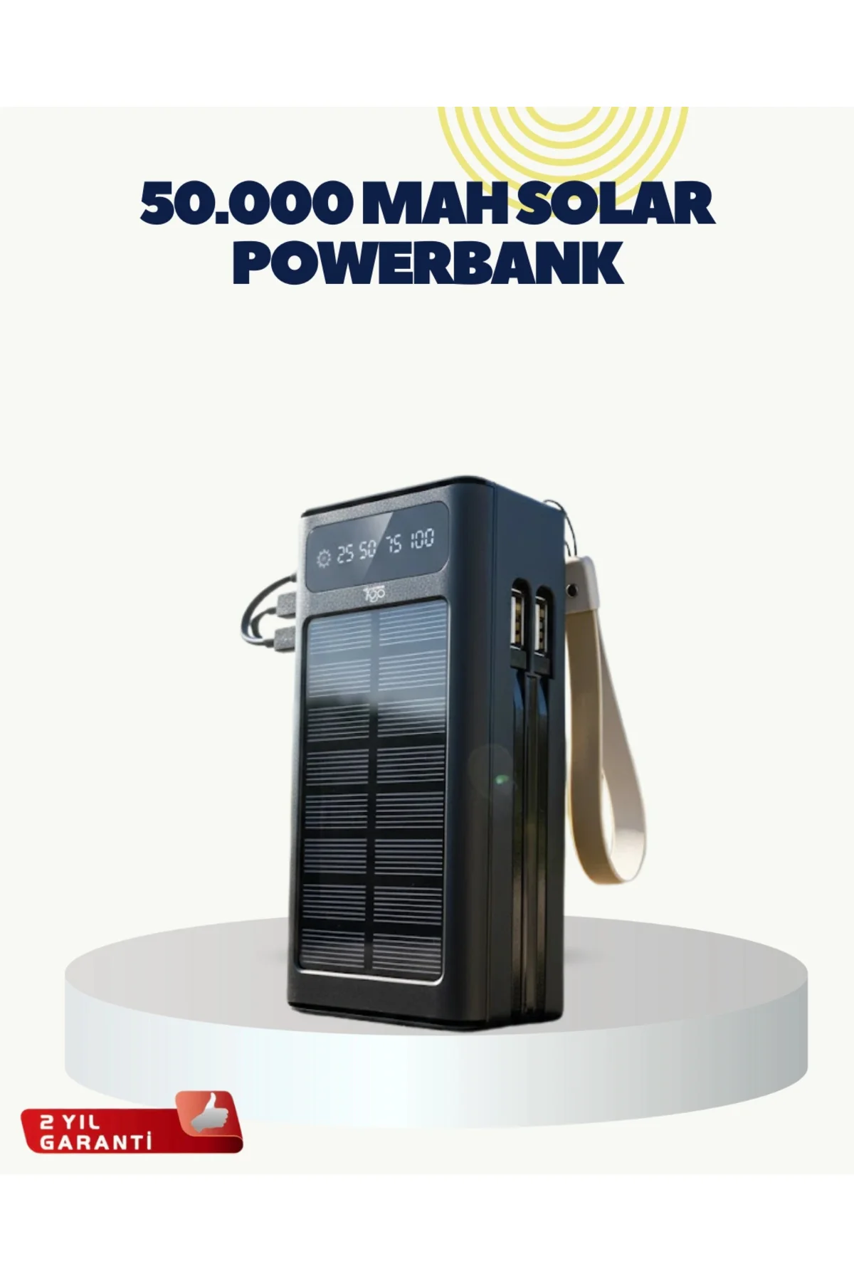 LED Aydınlatmalı Güneş Panelli Powerbank Seyahat ve Kamp İçin