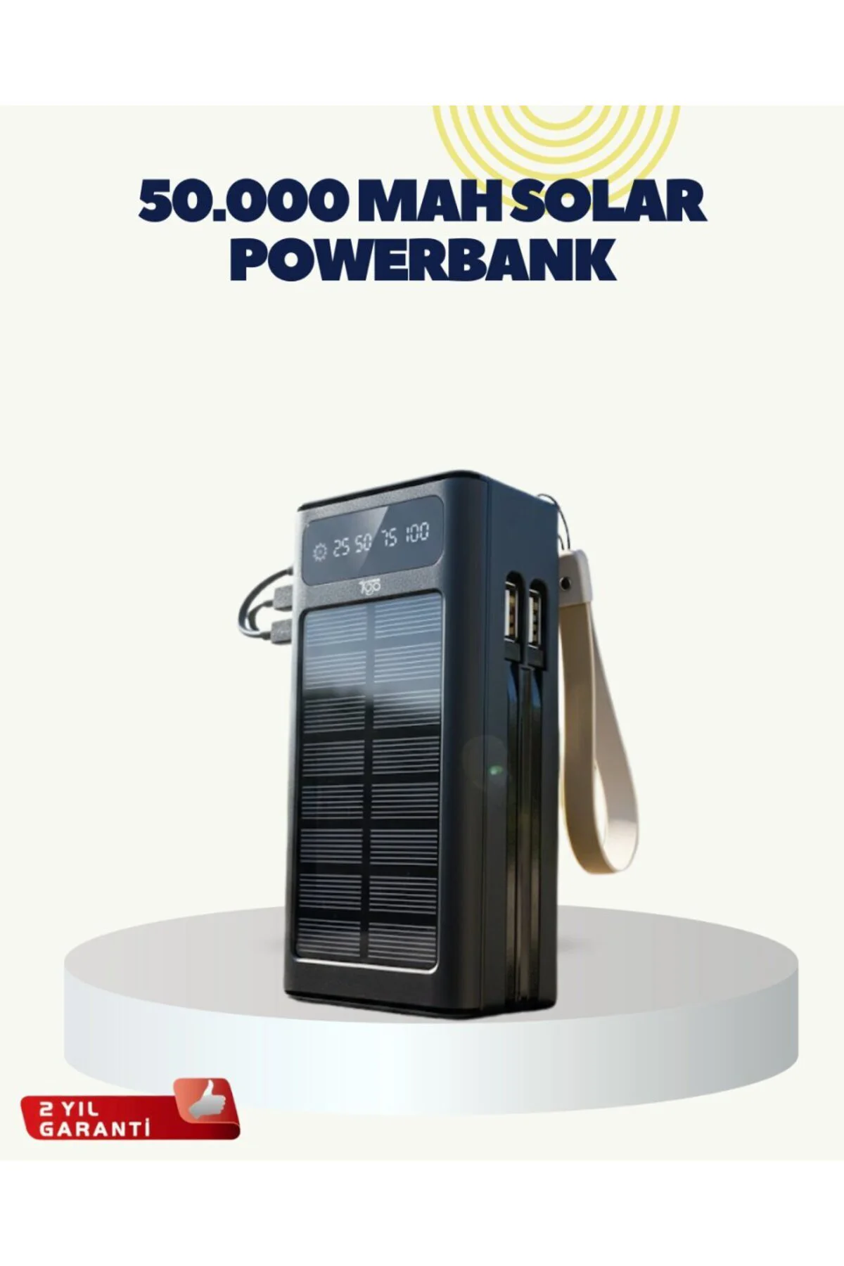 LED Aydınlatmalı Güneş Panelli Powerbank Seyahat ve Kamp İçin