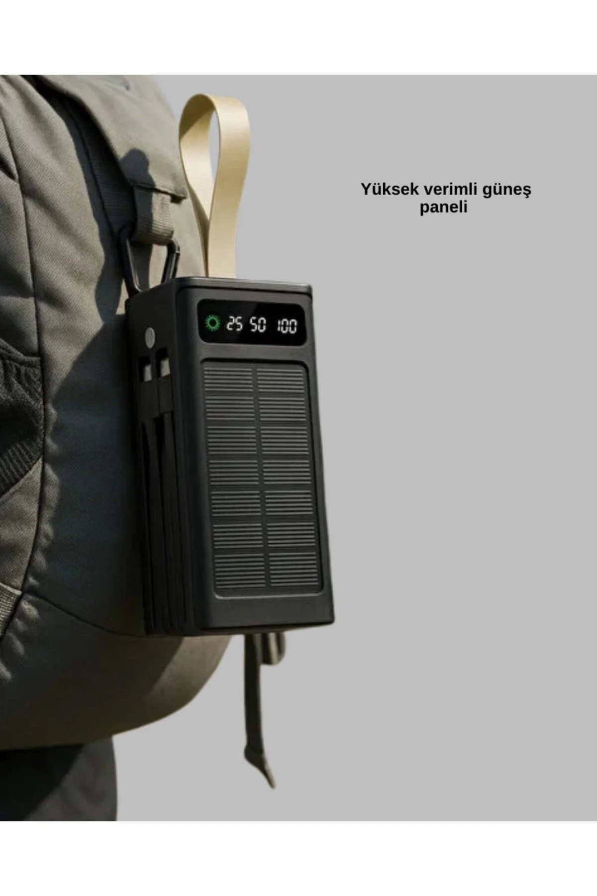 LED Aydınlatmalı Güneş Panelli Powerbank Seyahat ve Kamp İçin