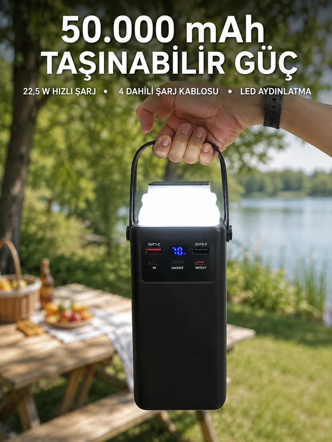 LED Aydınlatmalı Powerbank 50.000 mAh 22,5 W Hızlı Şarj 4 Dahili Kablolu Dijital Pil Göstergeli Batarya Fiyatı, Yorumları ve Özellikleri