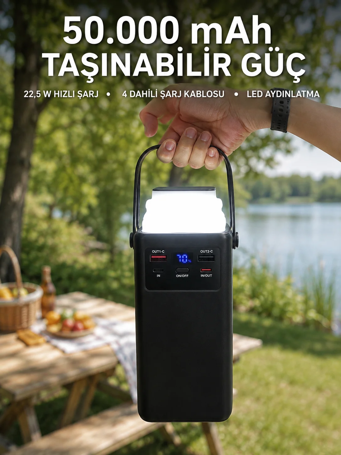 LED Aydınlatmalı Powerbank 50.000 mAh 22,5 W Hızlı Şarj 4 Dahili Kablolu Dijital Pil Göstergeli Batarya Fiyatı, Yorumları ve Özellikleri