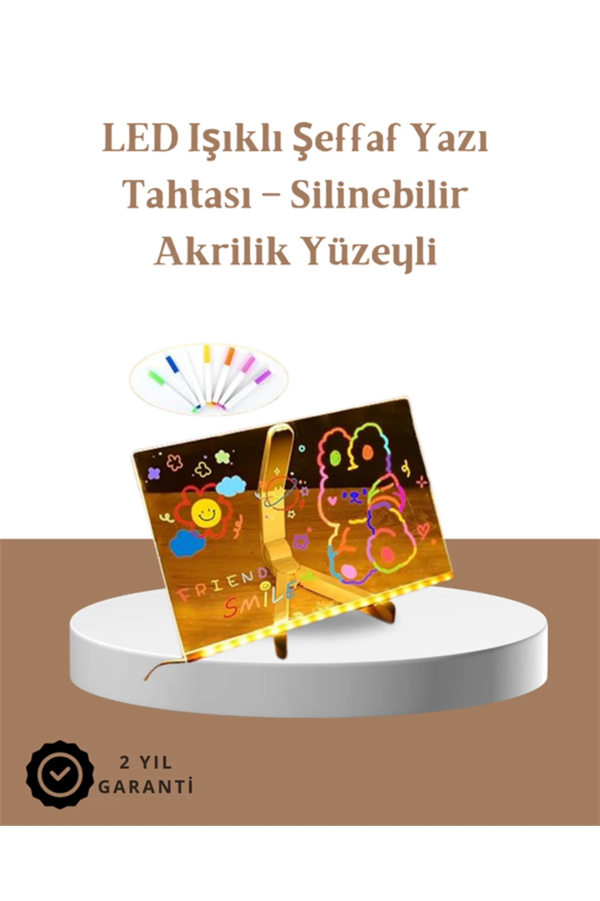 LED Aydınlatmalı Şeffaf Mesaj Tahtası – 30x20 cm, Neon Etkili Yaz