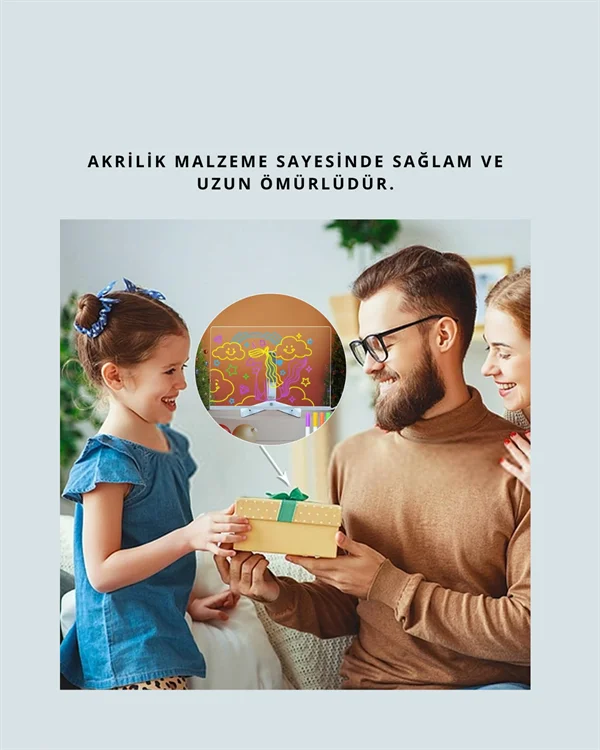 LED Aydınlatmalı Şeffaf Mesaj Tahtası – 30x20 cm, Neon Etkili Yazılar İçin Tasarlandı