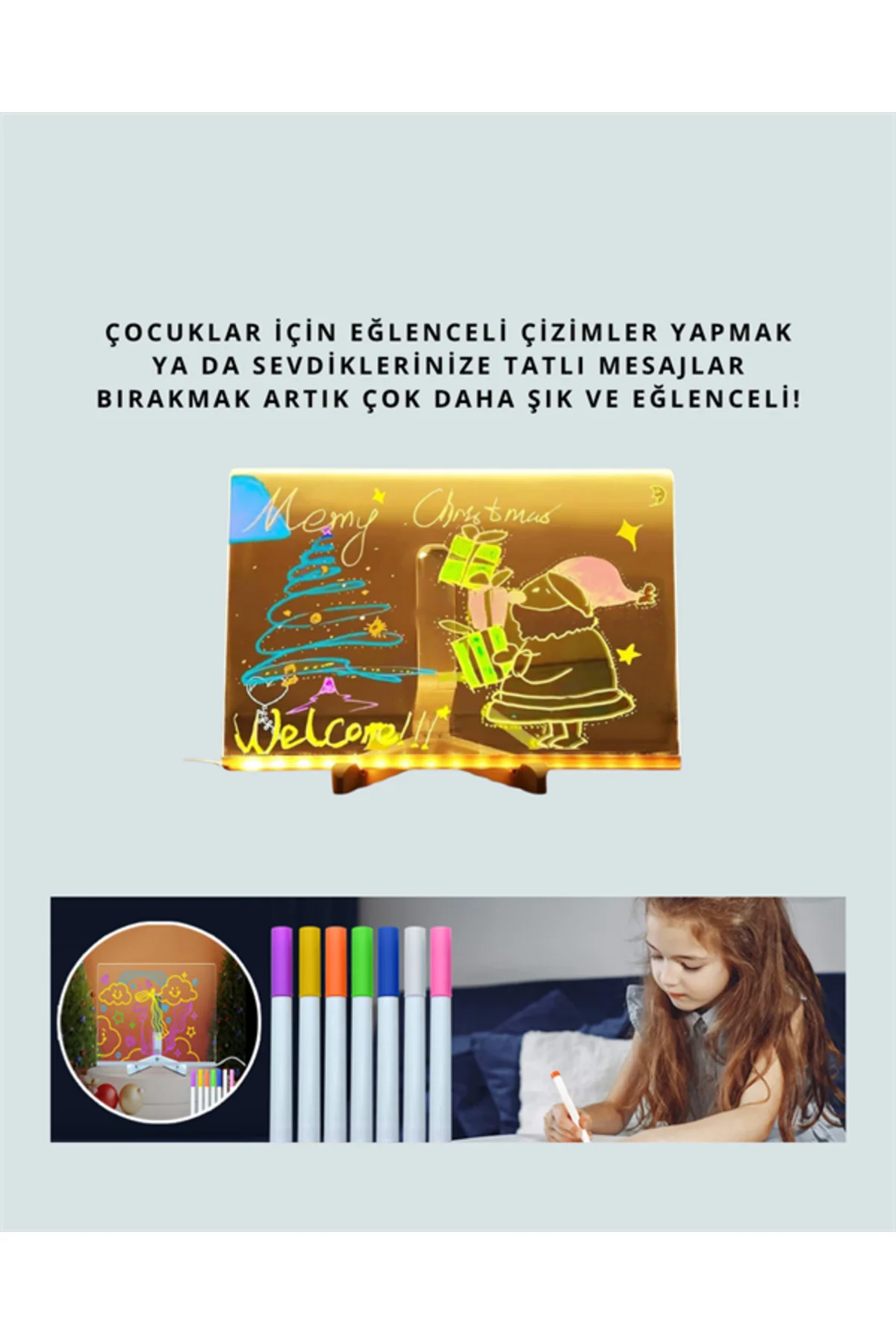 LED Aydınlatmalı Şeffaf Mesaj Tahtası – 30x20 cm, Neon Etkili Yaz