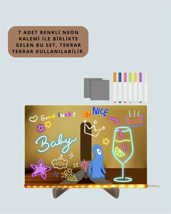LED Aydınlatmalı Şeffaf Mesaj Tahtası – 30x20 cm, Neon Etkili Yazılar İçin Tasarlandı Fiyatı, Yorumları ve Özellikleri