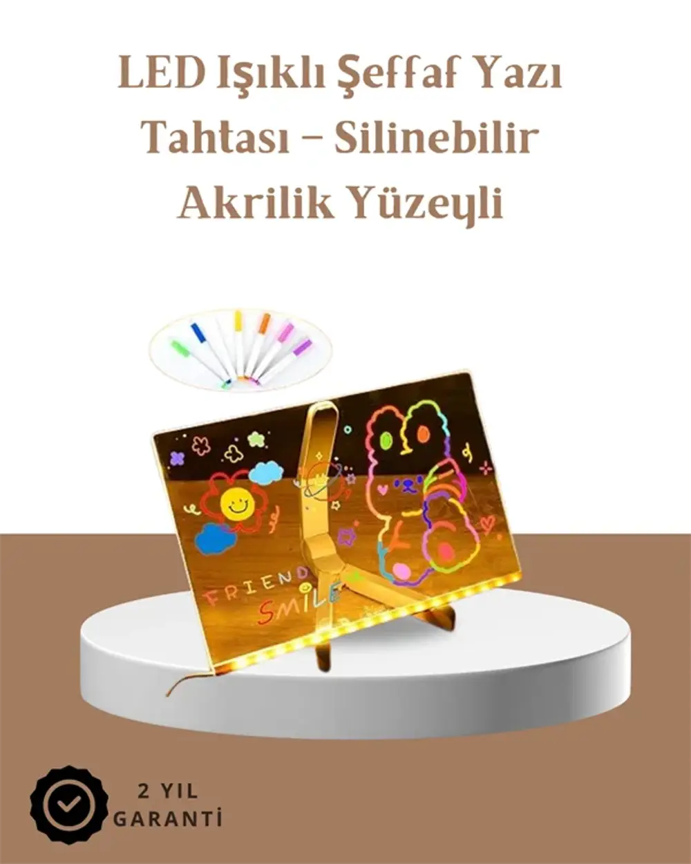 LED Aydınlatmalı Şeffaf Mesaj Tahtası – 30x20 cm, Neon Etkili Yaz