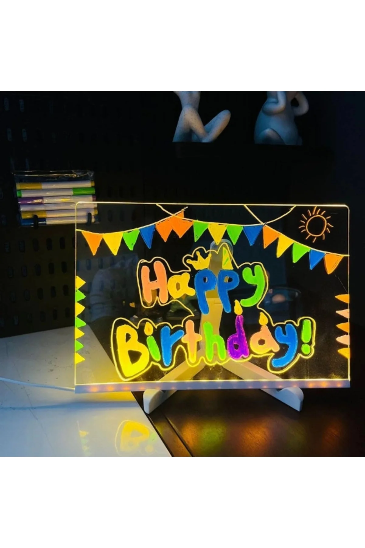 LED Aydınlatmalı Yazı ve Çizim Tahtası - Küçük Boy 20x20 cm