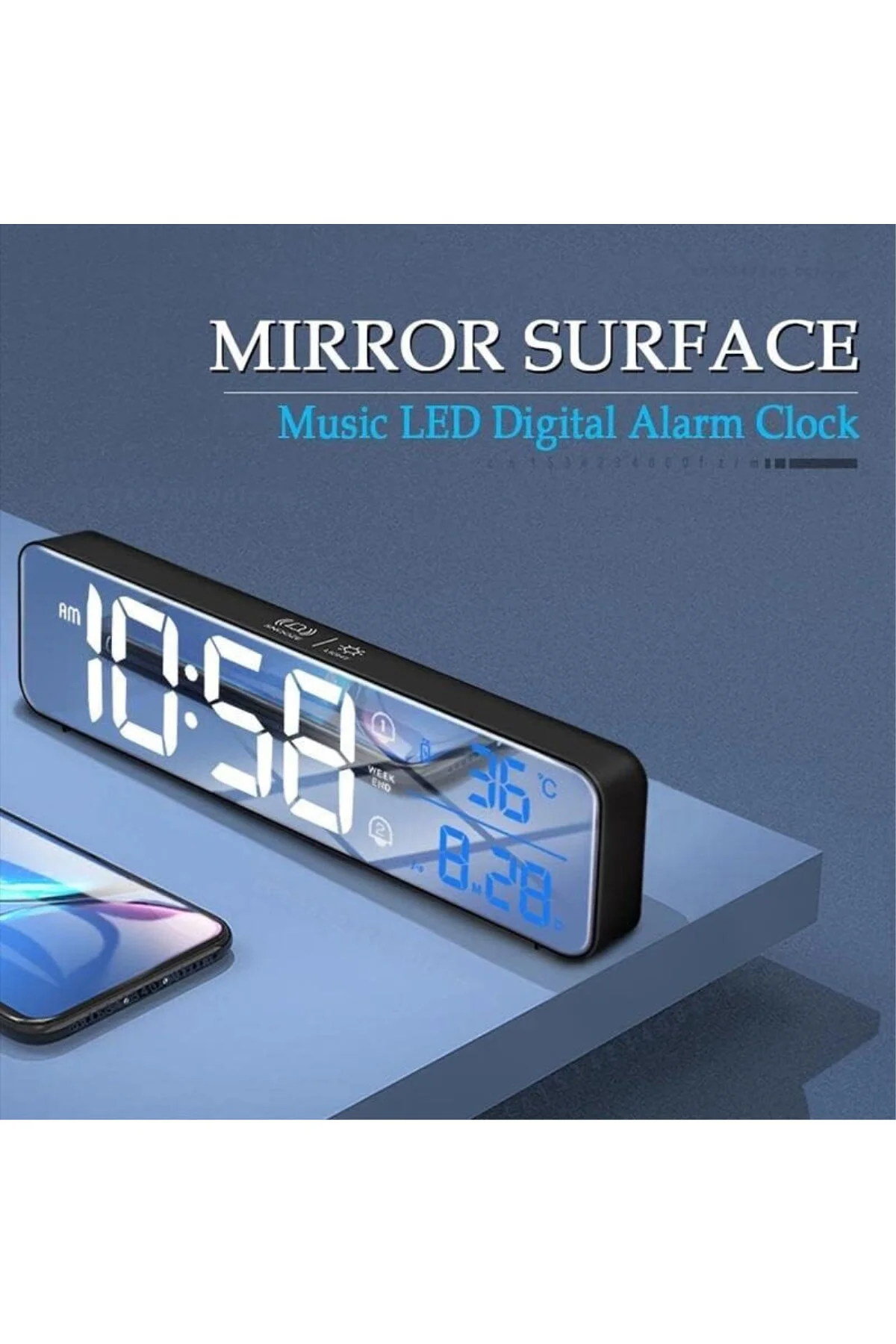 LED Aynalı Dereceli 2400mAh Dijital Duvar Masa Saati