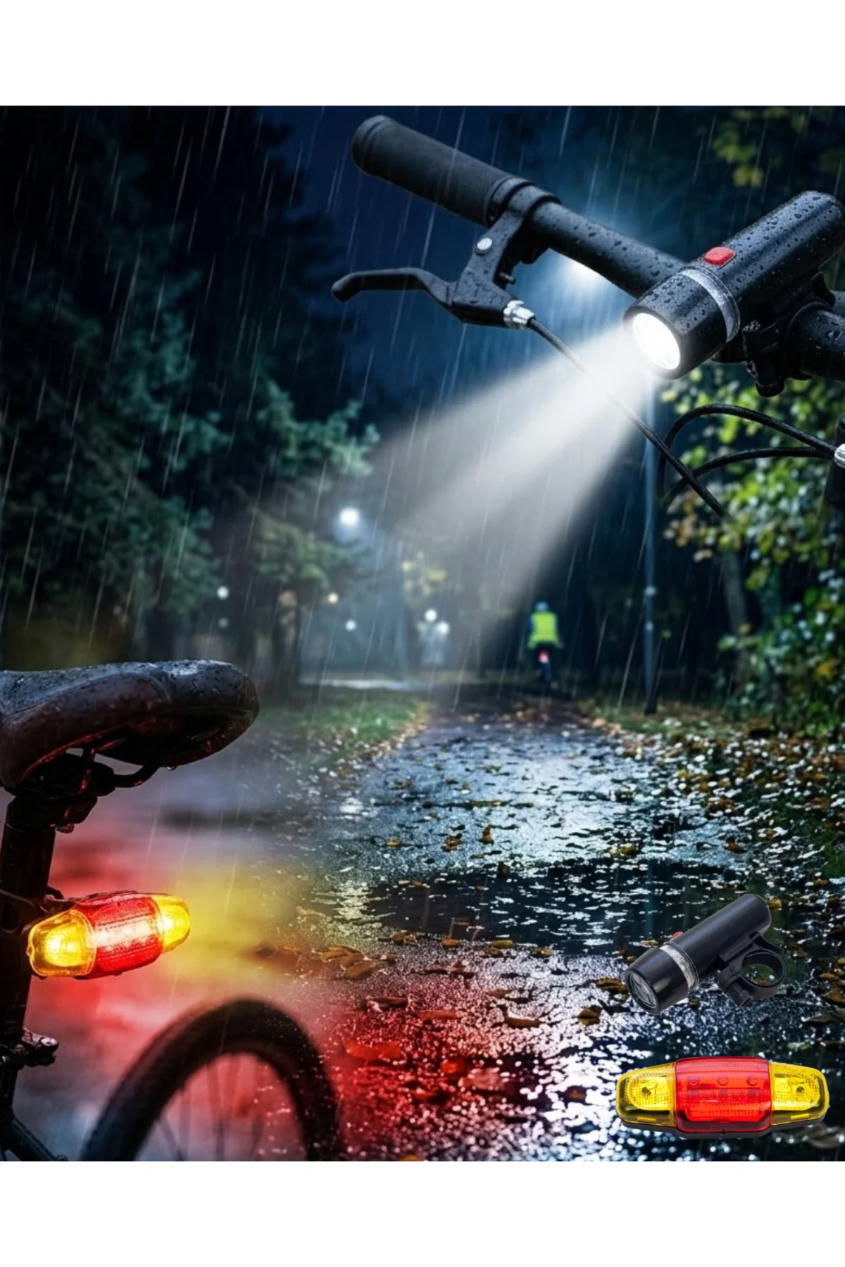 LED Bisiklet Işık Seti Ön Far ve Arka Stop Lambası Güvenlik Seti