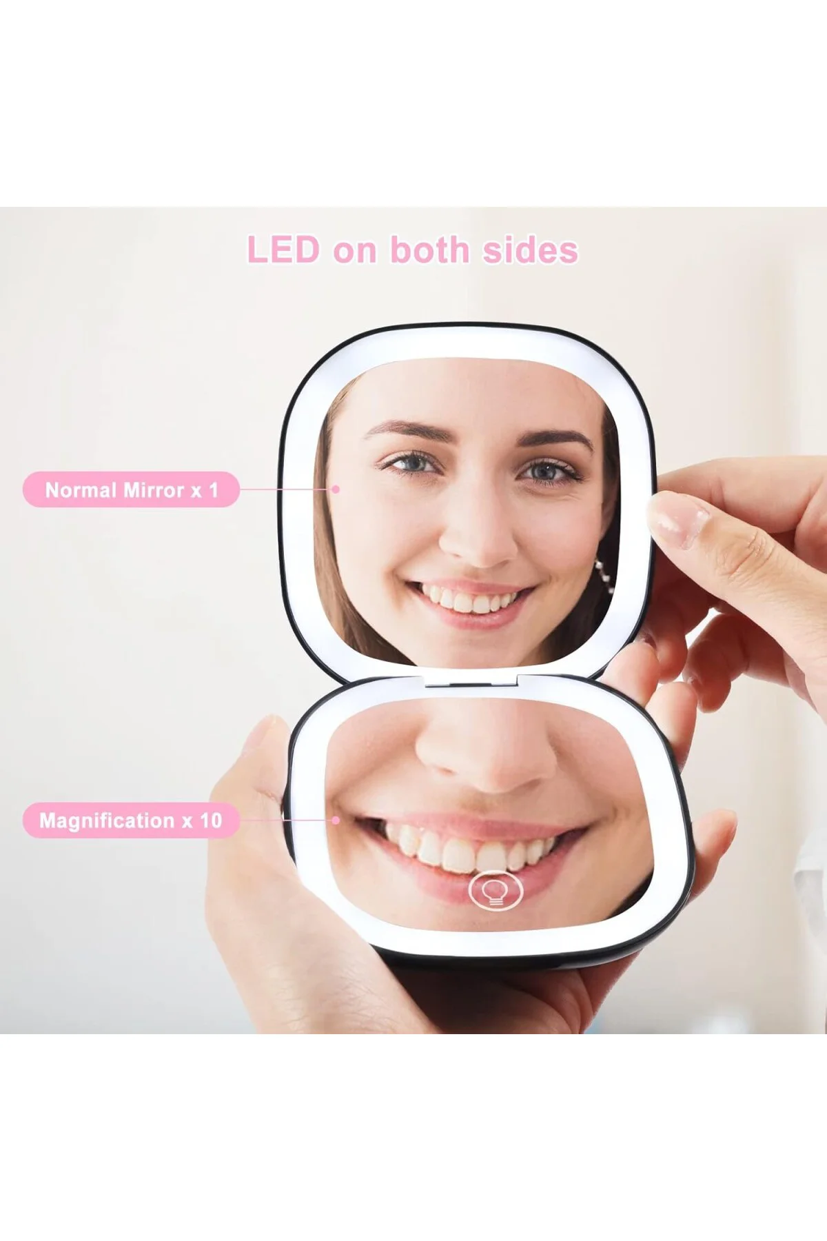 LED cep aynası, kozmetik aynası, 10 kat el aynası, şarj edilebilir LED ayna, 3 renkli,