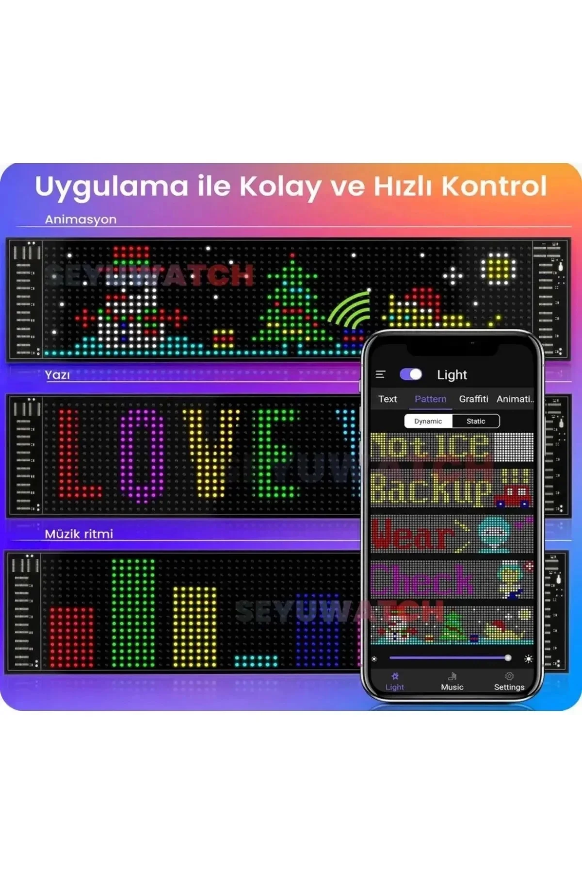 Led Ekran Matrix Panel Cama Yapışan En Büyük Boy 16X96 Led Sayısı Araba Yazısı 12Cm-59.5Cm - Görsel 4