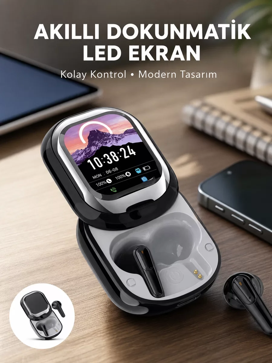LED Ekranlı Akıllı Kablosuz Kulaklık Seti - Şık ve Güçlü Performans