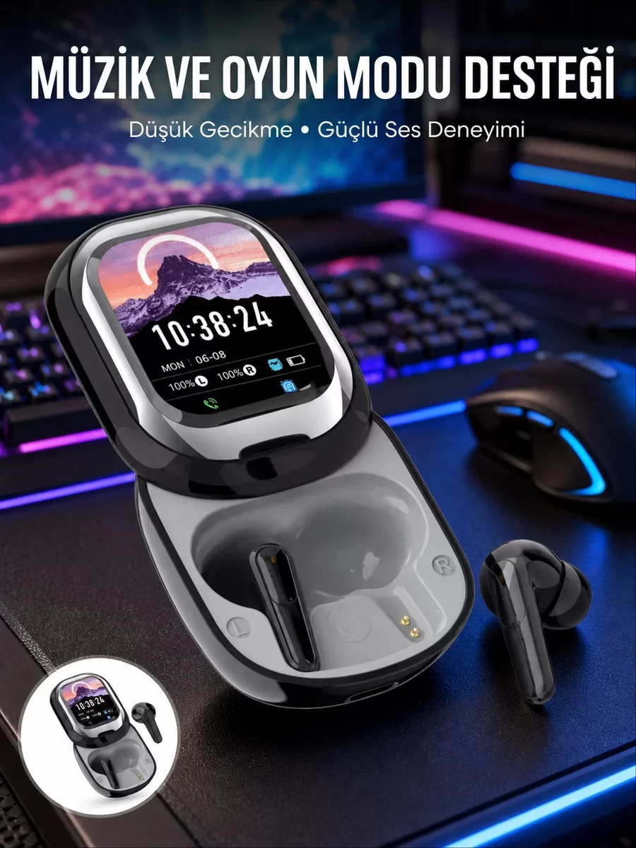 LED Ekranlı Bluetooth Kulaklık - Oyun ve Müzik Modu - Düşük Gecikmeli Bağlantı