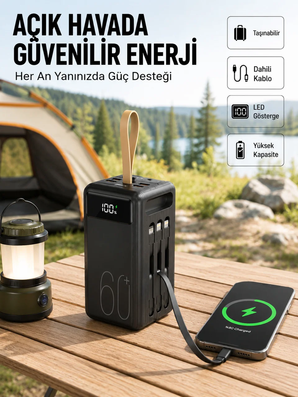 Led Ekranlı Çok Fonksiyonlu Taşınabilir Şarj Ünitesi Powerbank Yeni Nesil - Lisinya Diğer