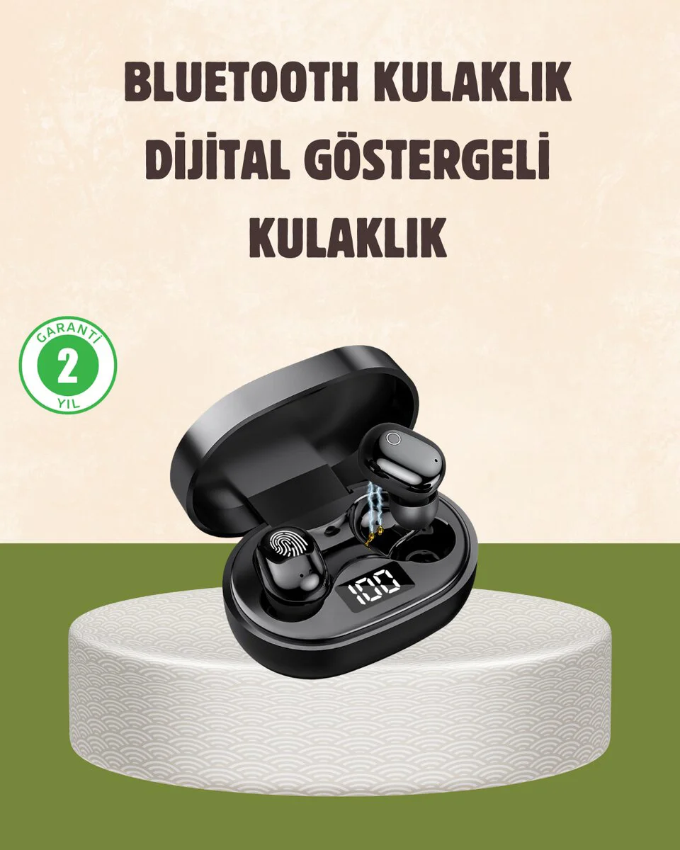 LED Ekranlı Şarjlı Kablosuz Kulak İçi Kulaklık - Bluetooth, Hızlı Şarj ve Uzun Pil Ömrü