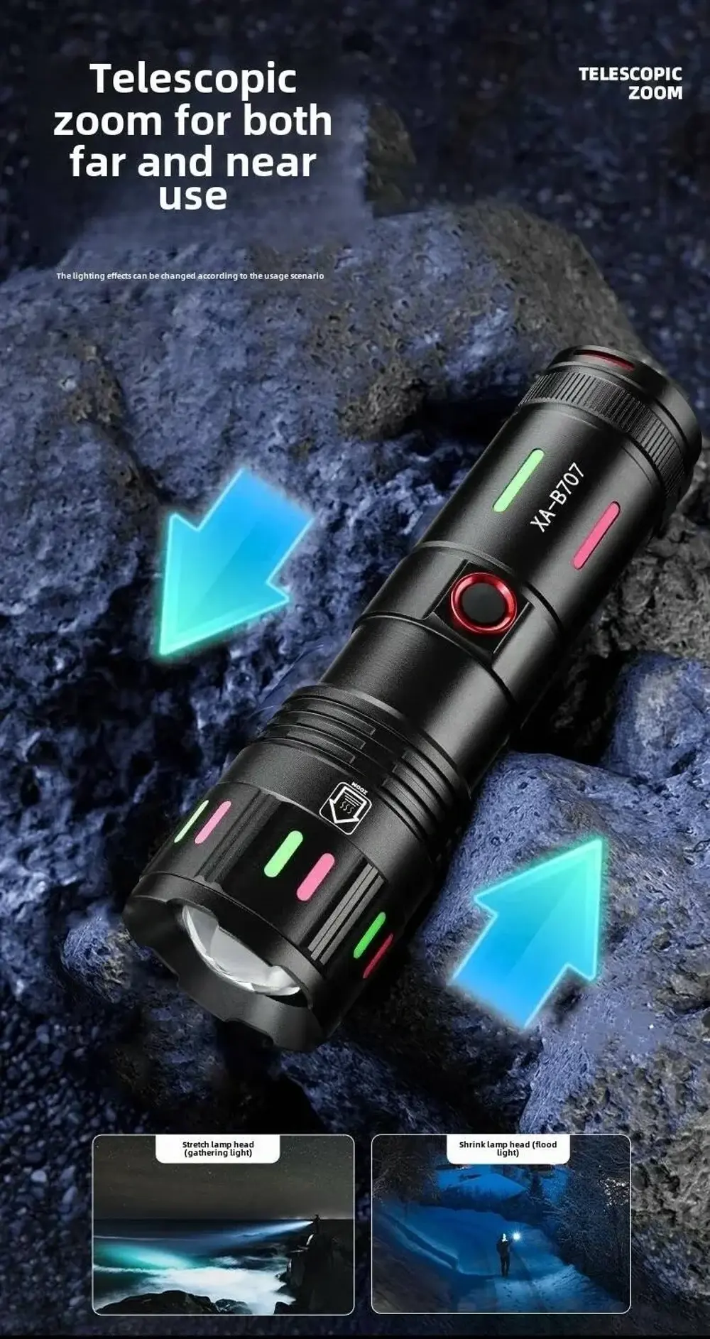 LED El Feneri 2000 Lümen USB Şarj Edilebilir Flash Işığı Yüksek G