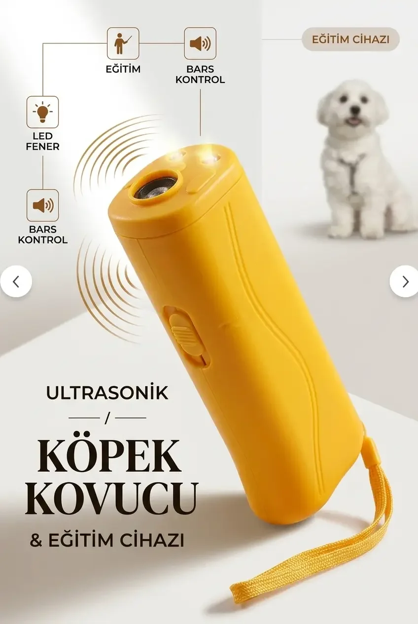 LED Fenerli Ultrasonik Köpek Eğitim Cihazı Taşınabilir Köpek Uzaklaştırıcı Sarı Ürün