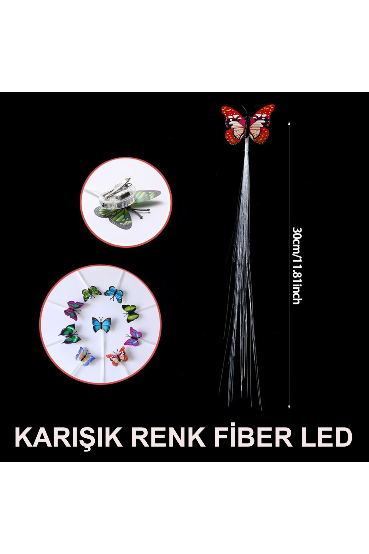 Led Fiber Optik Işıklı Kelebek Saç Klipsi 1 Adet Led Fiber Optik Işıklı Kelebek Saç Klipsi 1 Adet