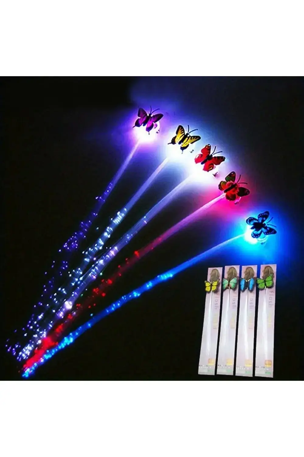 Led Fiber Optik Işıklı Kelebek Saç Klipsi 1 Adet