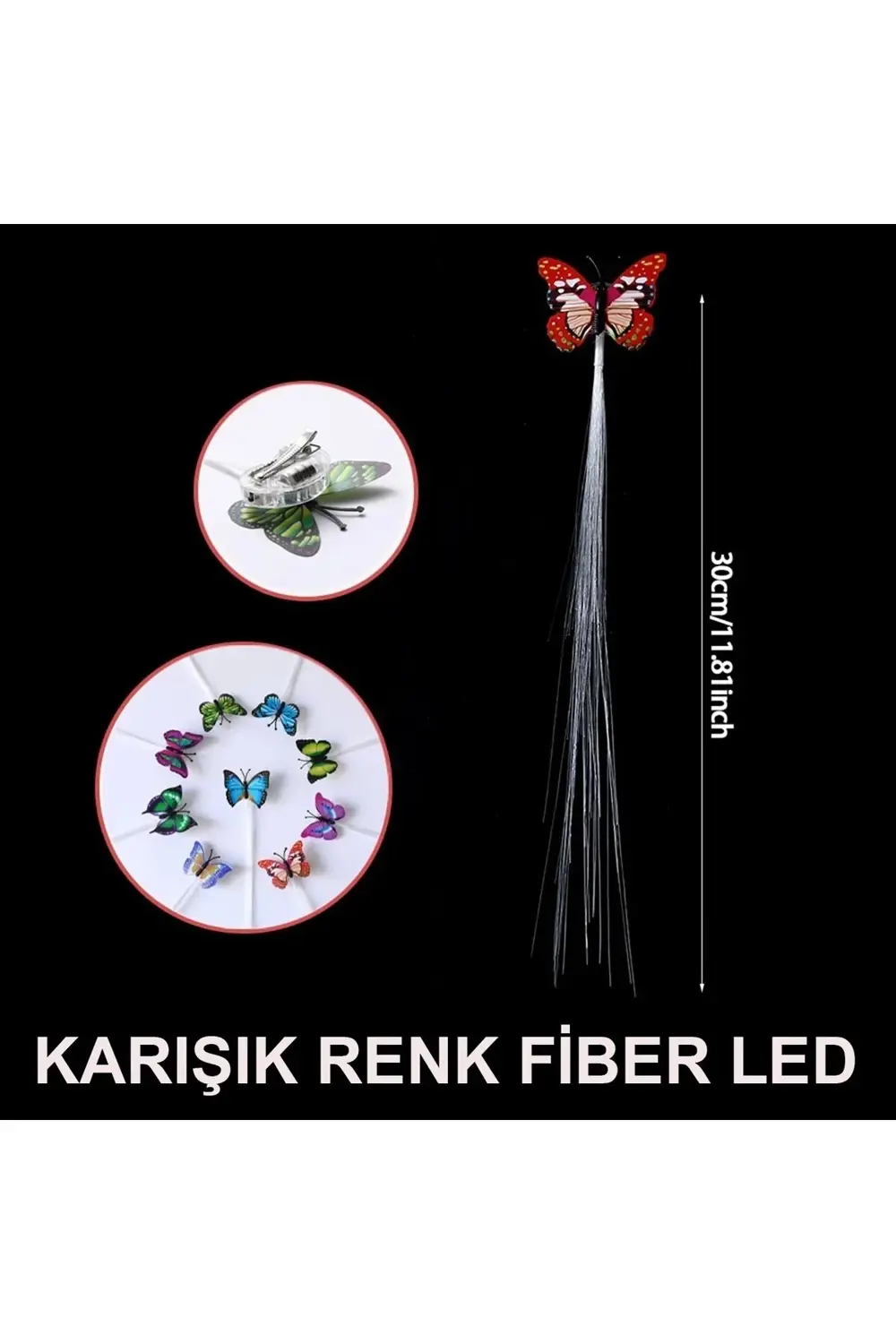 Led Fiber Optik Işıklı Kelebek Saç Klipsi 1 Adet