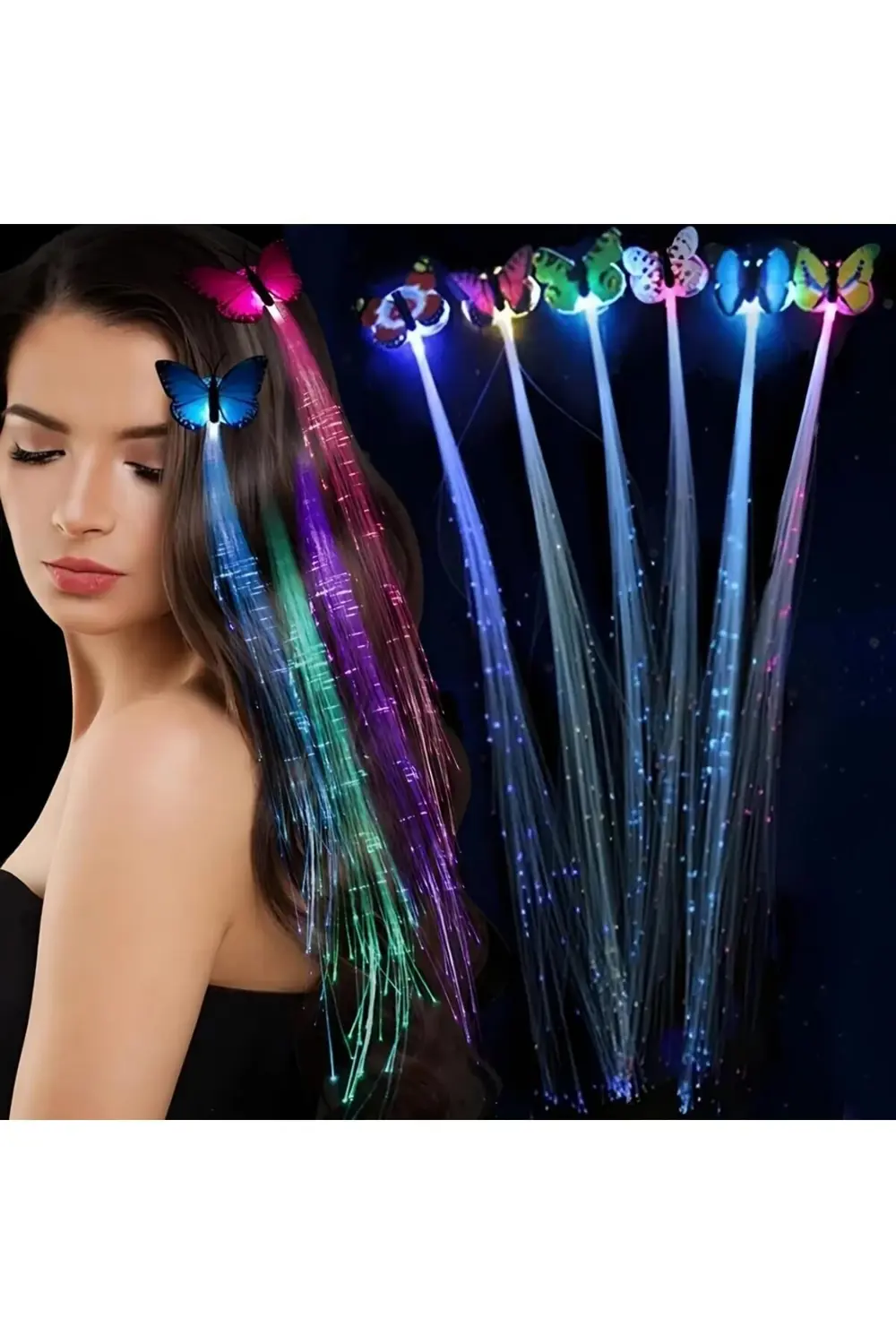 Led Fiber Optik Işıklı Kelebek Saç Klipsi 1 Adet