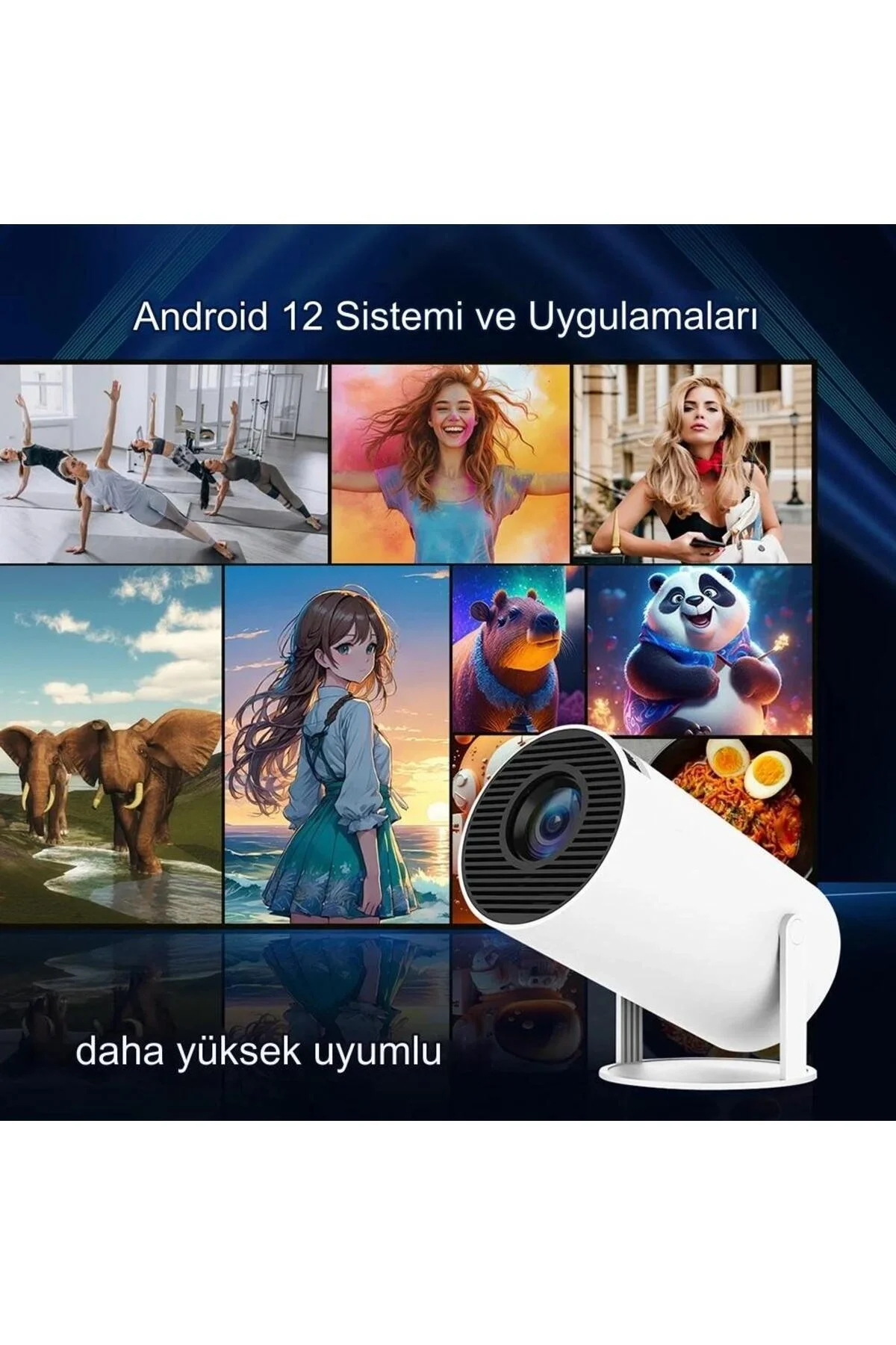 LED FULL HD projeksiyon cihazı 1280x720 çözünürlük 200 ansilümen 3000:1 kontrast beyaz
