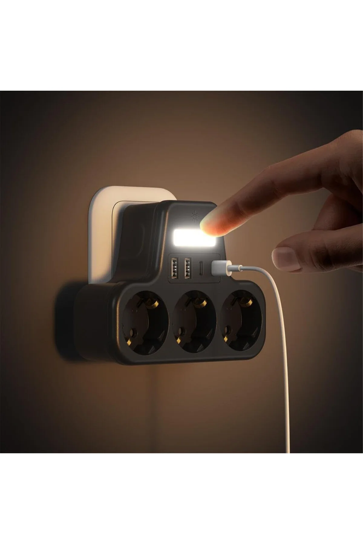 LED Gece Işıklı 3680 W Priz Adaptörü - 3'lü Akım Korumalı Priz + LED Gece Işıklı 3680 W Priz Adaptörü - 3'lü Akım Korumalı Priz +