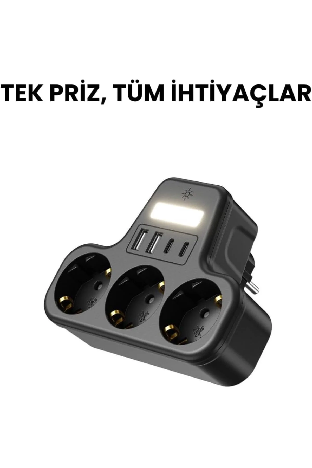 LED Gece Işıklı 3680 W Priz Adaptörü - 3'lü Akım Korumalı Priz + LED Gece Işıklı 3680 W Priz Adaptörü - 3'lü Akım Korumalı Priz +