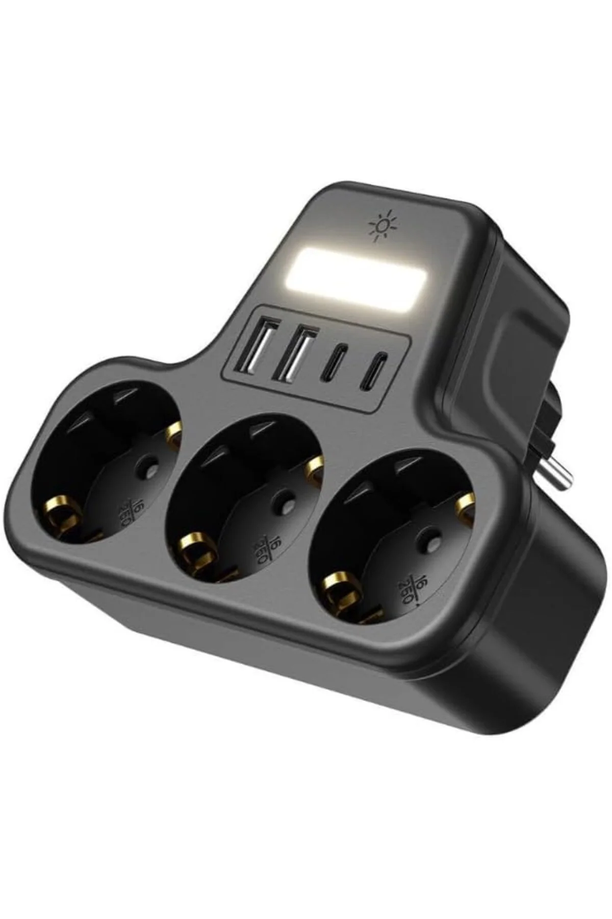 LED Gece Işıklı 3680 W Priz Adaptörü - 3'lü Akım Korumalı Priz + LED Gece Işıklı 3680 W Priz Adaptörü - 3'lü Akım Korumalı Priz +