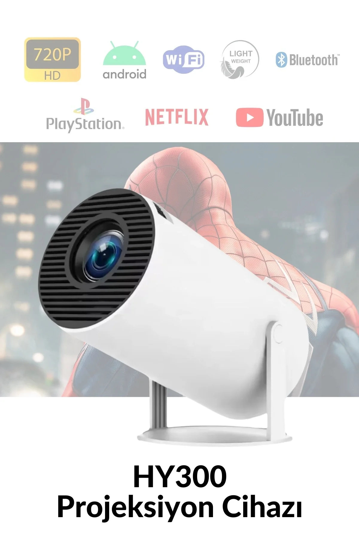 LED görüntü teknolojili 4K çözünürlüklü beyaz projeksiyon cihazı, 1080P, HDR, kablosuz, HDMI