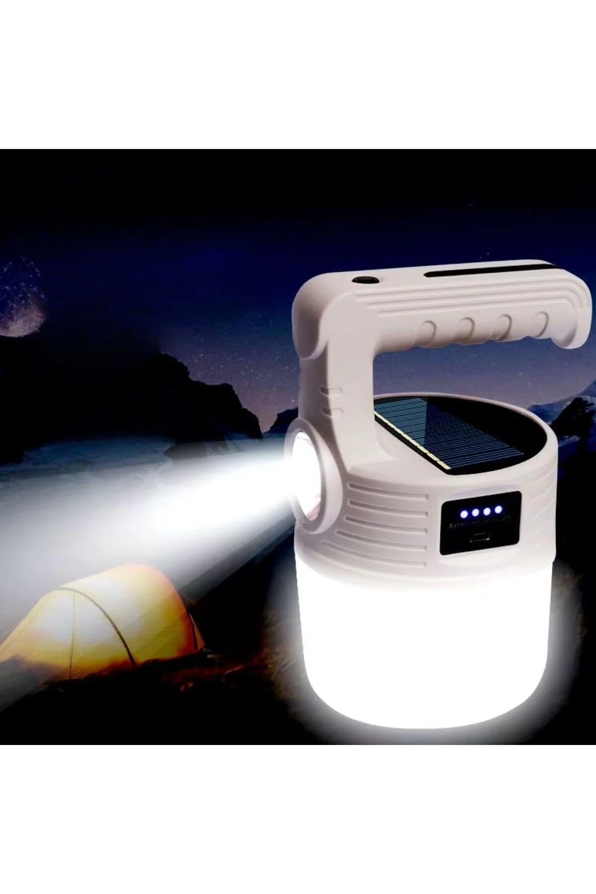 ® LED Güneş Enerjili Kamp Lambası–2000 Lümen Süper Parlak, 5 Aydı