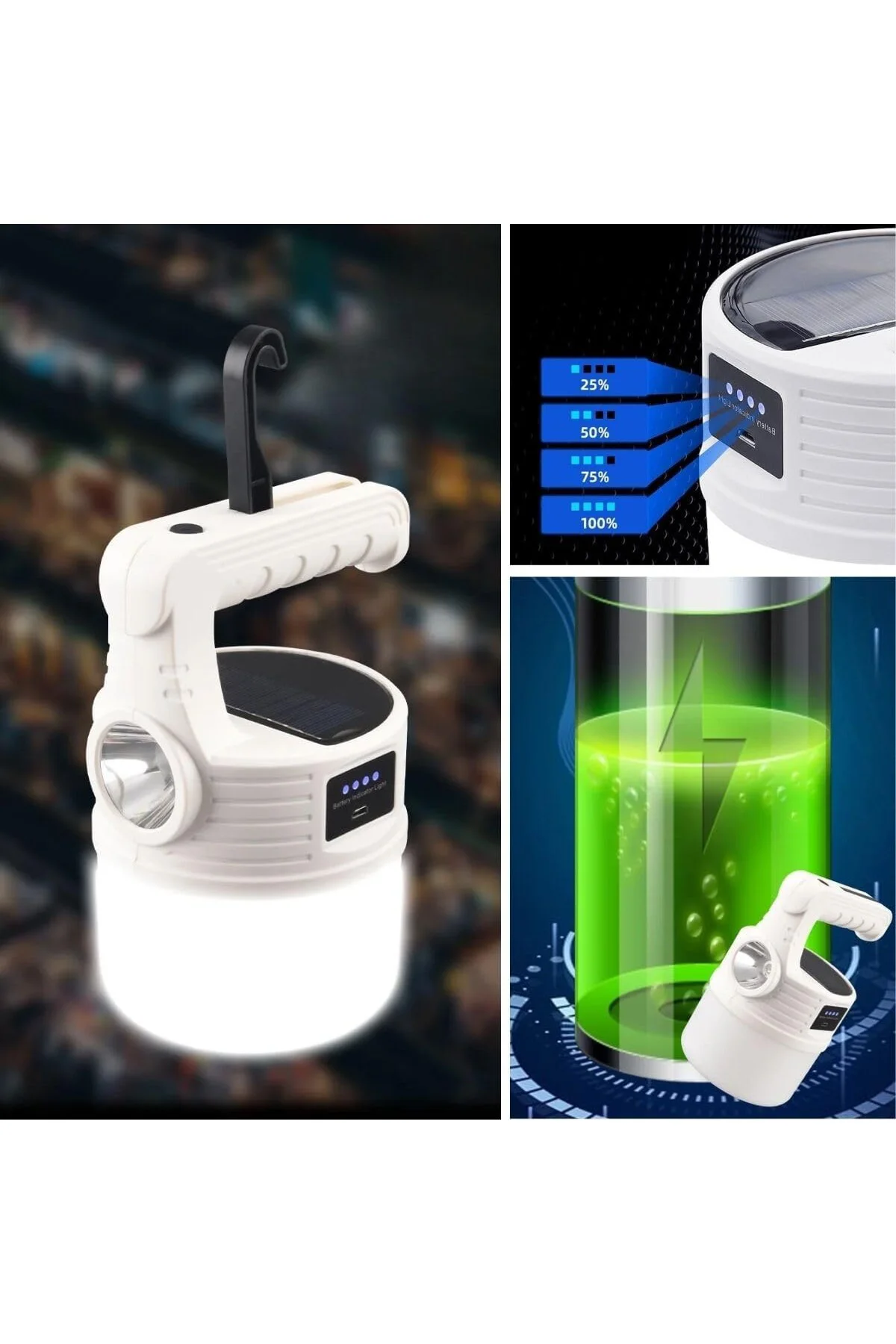 ® LED Güneş Enerjili Kamp Lambası–2000 Lümen Süper Parlak, 5 Aydı