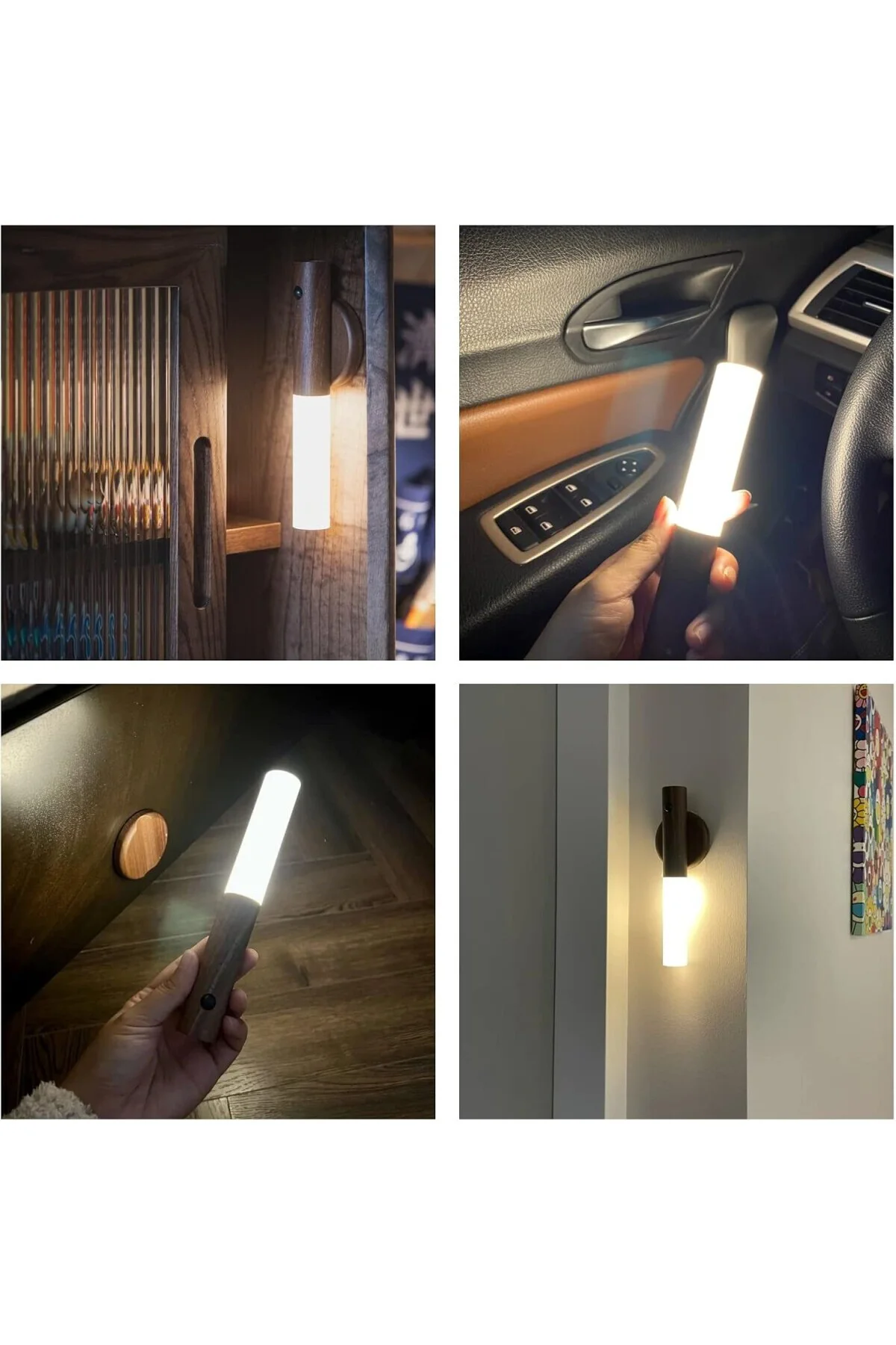 LED hareket sensörlü ışık, ahşap duvar lambası, akü merdiveni, USB şarj edilebilir, vintag