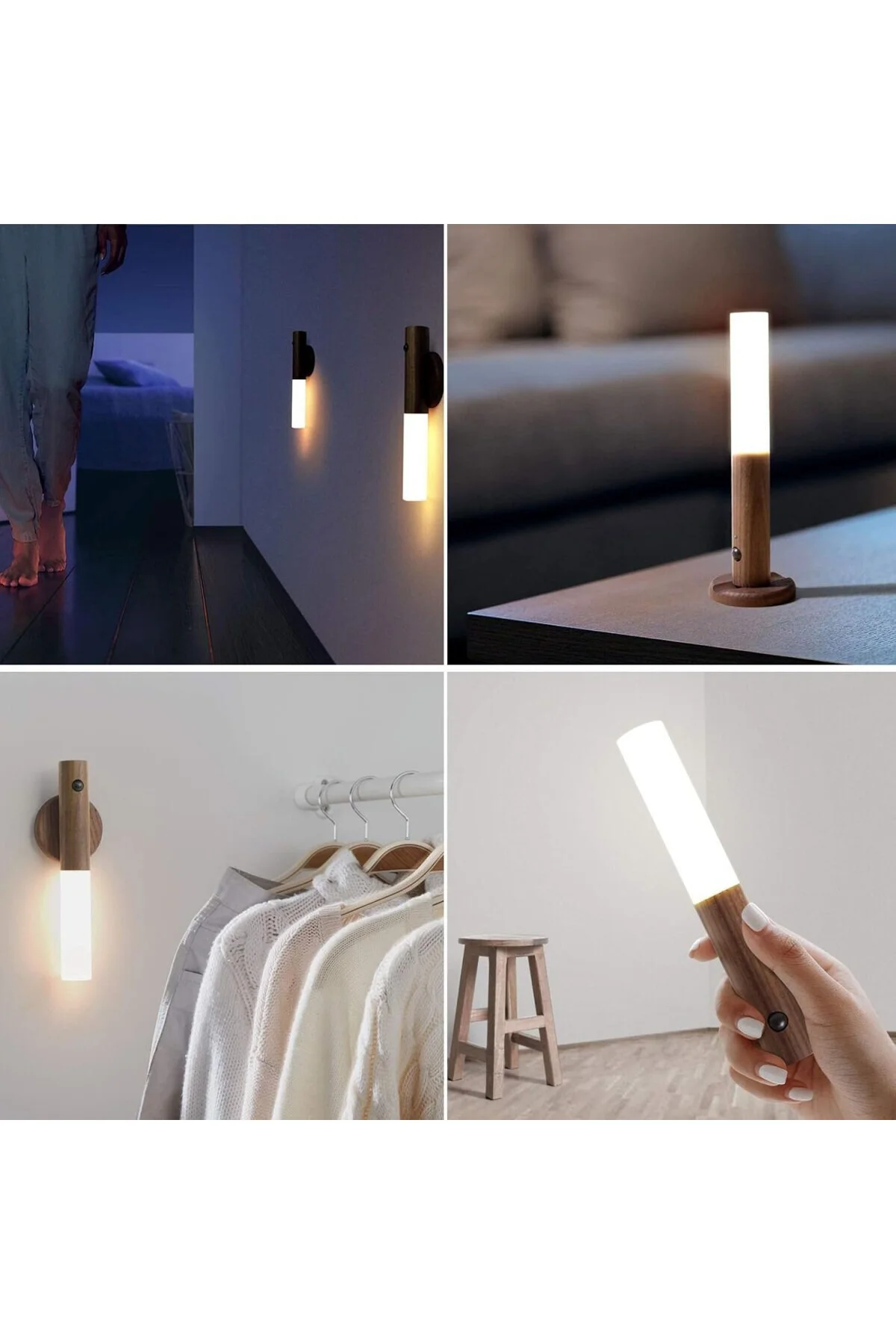 LED hareket sensörlü ışık, ahşap duvar lambası, akü merdiveni, USB şarj edilebilir, vintag