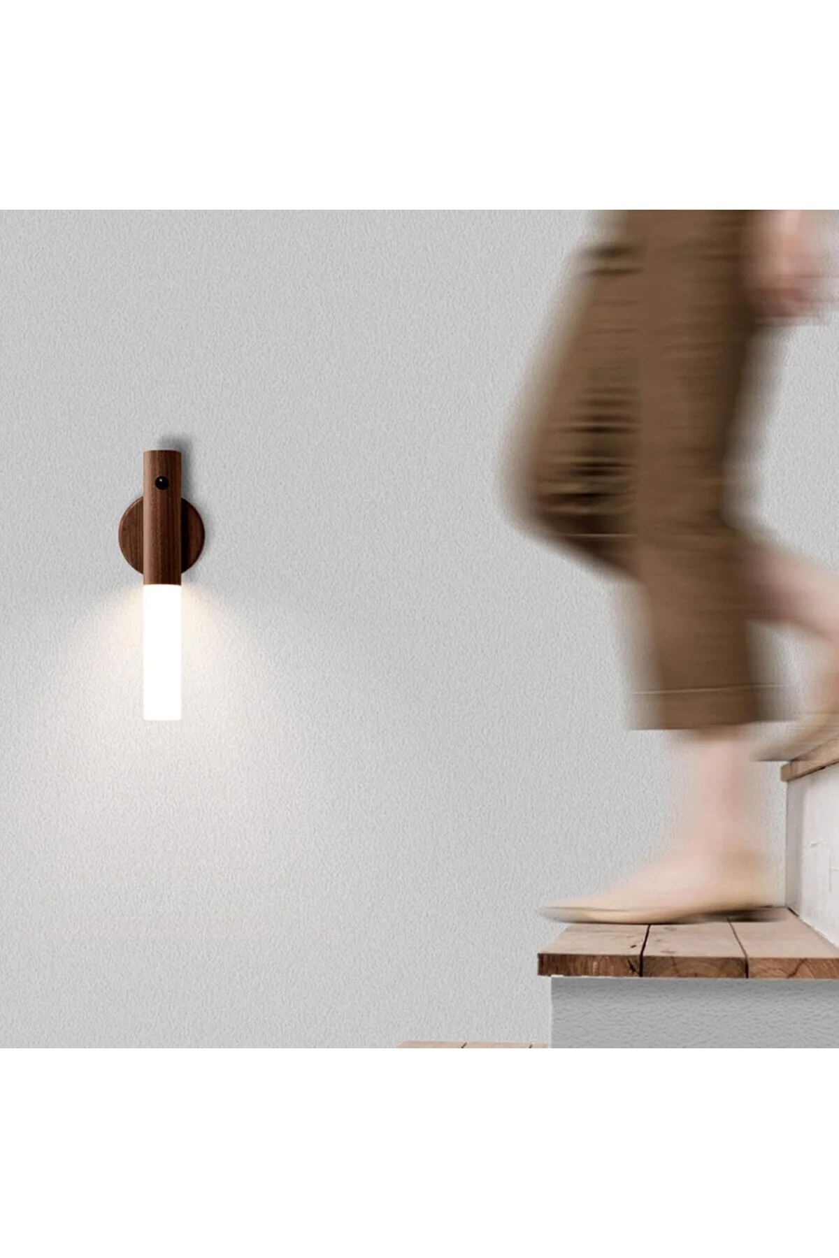 LED hareket sensörlü ışık, ahşap duvar lambası, akü merdiveni, USB şarj edilebilir, vintag