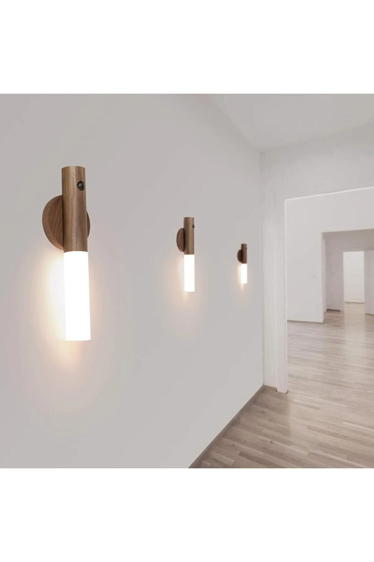 LED hareket sensörlü ışık, ahşap duvar lambası, akü merdiveni, USB şarj edilebilir, vintag