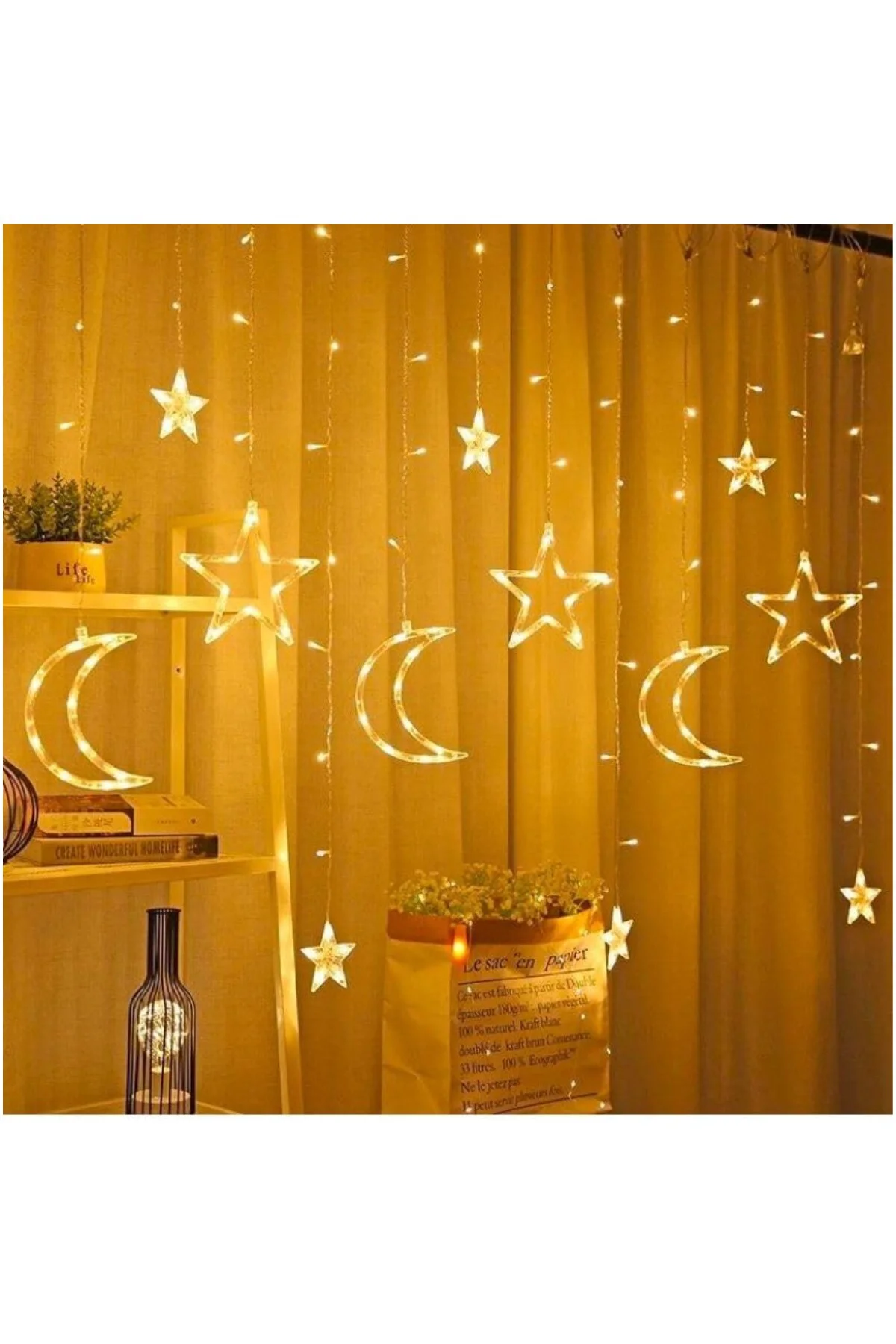 Led Işık Dekorasyon Süsleme Perde Led Ay Yıldız Hilal Ramazan Süsleme Gün Işığı Led Roma